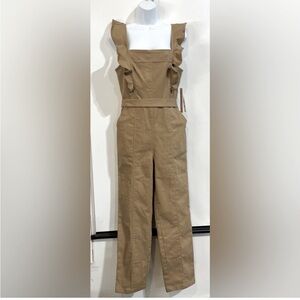 Aqua Ruffled Tan Jumpsuit Overalls